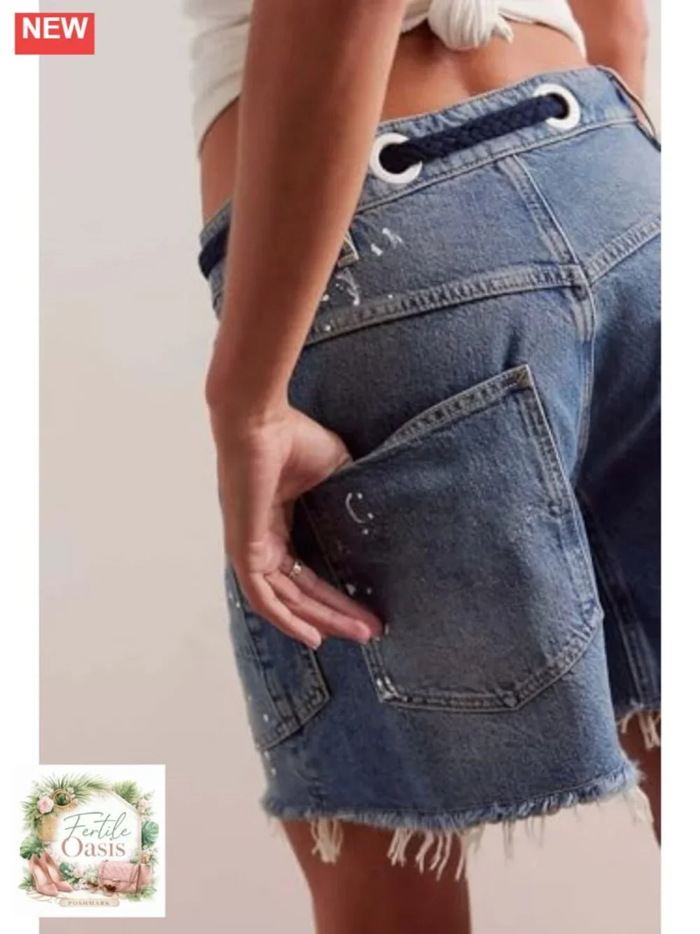 Baggy Wide Leg Bermuda Denim Shorts for Women Drawstring Long Jean Shorts